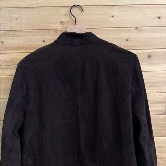 Eileen Fisher Size Large Chocolate Brown Open Front Goat Suede Blazer Jacket - Picture 8 of 15